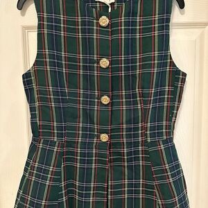 Entro Green Plaid Button Up Vest